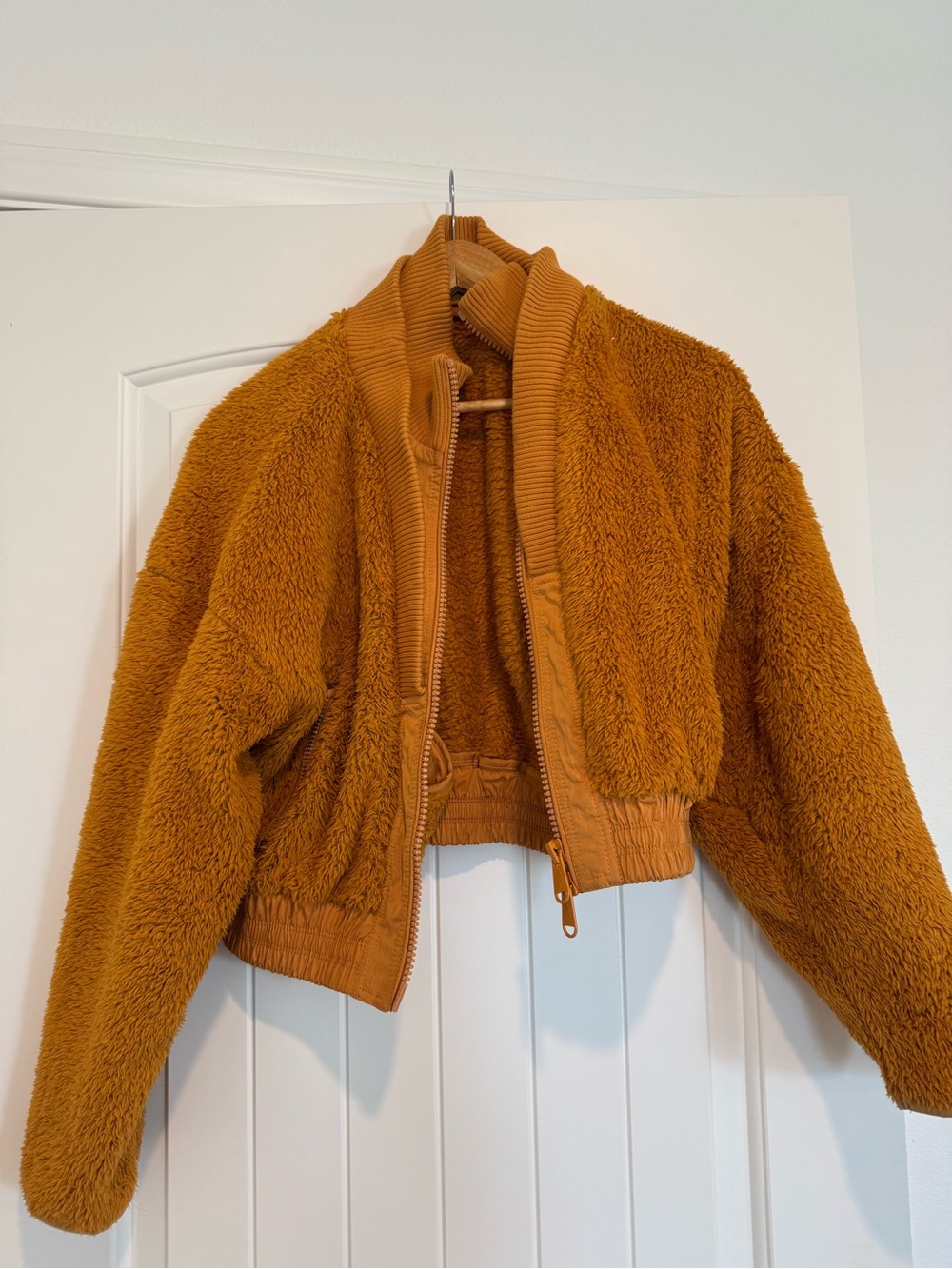FP Movement by Free People Cropped Teddy Jacket in Rust Orange